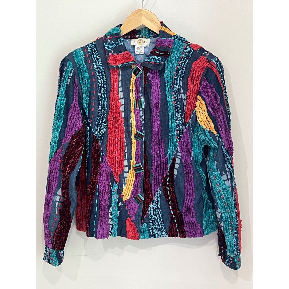 Sandy Starkman Wearable Art Jacket Patchworkโ Quilt Colourful Abstract Womens M